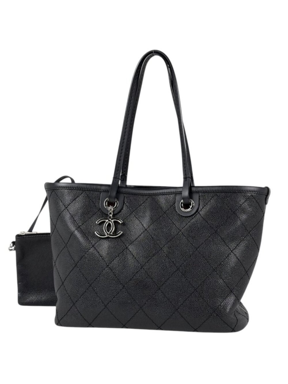 Chanel Tote Bag on the Road CC Logo Caviar Leather Black